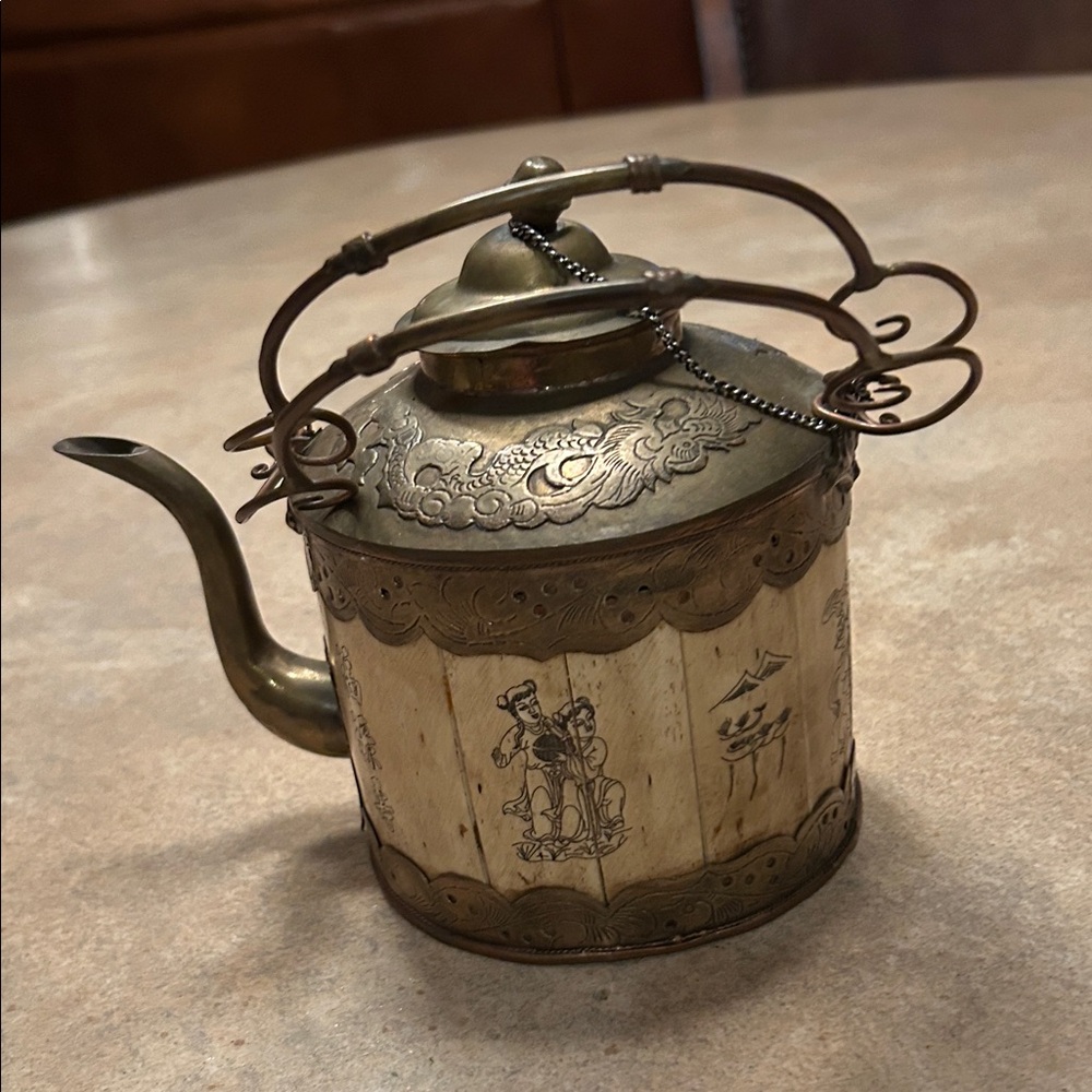 Vintage Brass and Cream Teapot